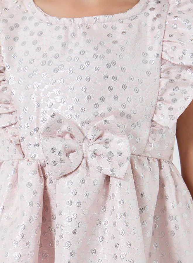 Styli Girls Pink Jacquard Fit and Flare Sleeveless Dress